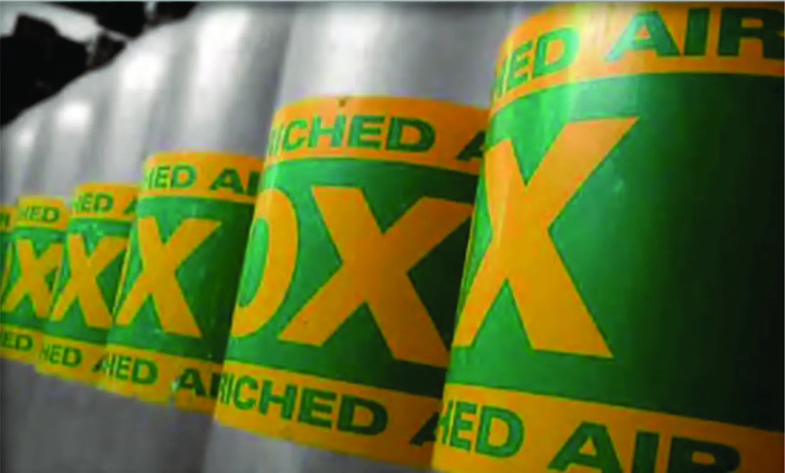 Enriched air Nitrox scuba tanks labeled for diving in Playa del Carmen