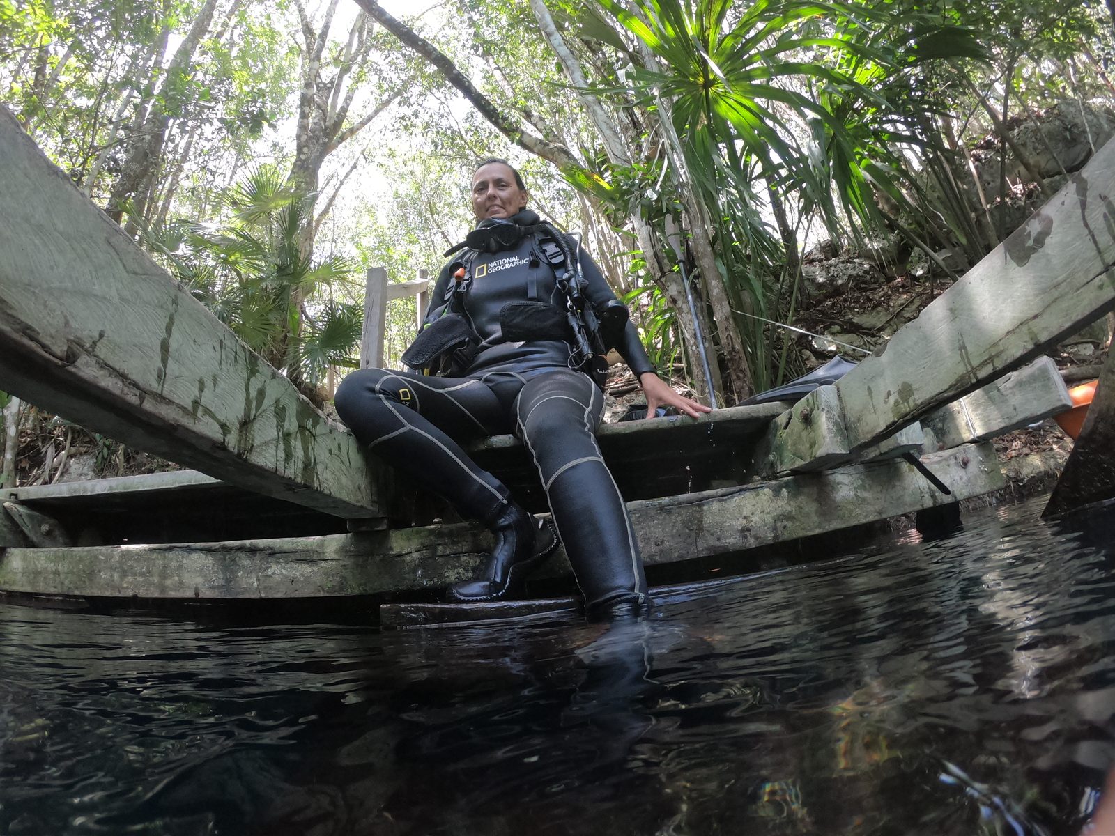 Diver exploring the hydrogen sulfide cloud during Angelita cenote diving in Playa del Carmen