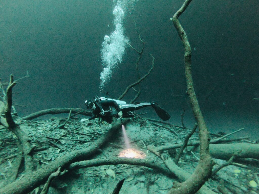 Scuba diving cenote Angelita hydrogen sulfide cloud Playa del Carmen
